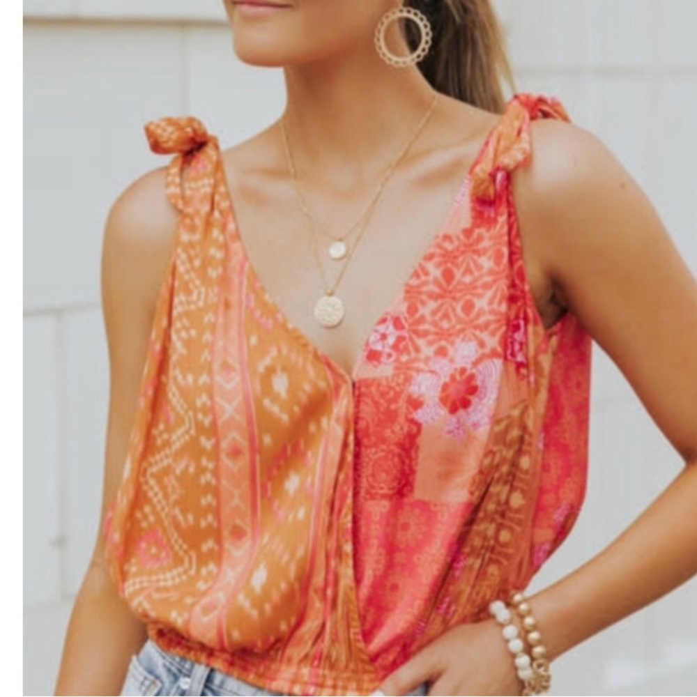NWOT Free People Tied To You Tank in Lemonade Combo Size XS Blogger Fave